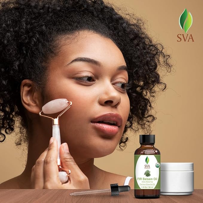 SVA Fir Balsam Essential Oil Organic – 1 Fl Oz – 100% Natural Organic Fir Oil - for Diffuser, Hair Care, Face, Skin Care, Aromatherapy, Scalp and Body Massage, Soap and Candle Making – with Dropper