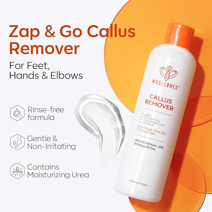 modelones Callus Remover for Feet, Callus Remover Gel Foot Scrubber for Dry, Cracked & Dead Skin, Extra Strength Pedicure Foot Spa Products, Salon Grade Callus Remover, Pedicure Tools for Feet, 8.1 Oz