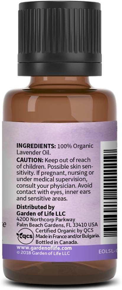 Garden of Life Essential Oil, Lavender 0.5 fl oz (15 mL), 100% USDA Organic & Pure, Clean, Undiluted & Non-GMO - for Diffuser, Aromatherapy, Meditation, Skincare, Sleep - Calming, Relaxing, Soothing