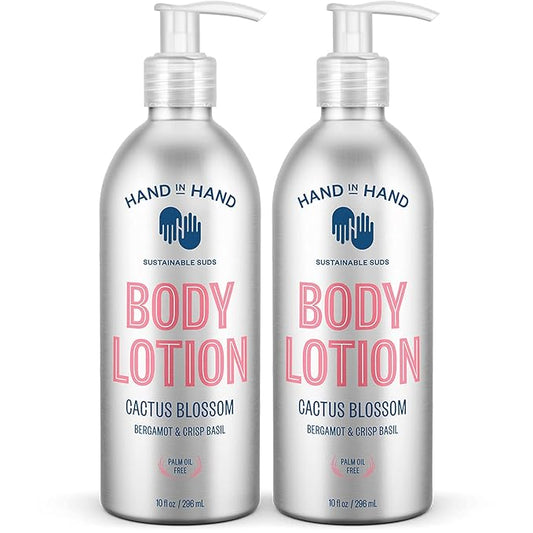 Hand in Hand Moisturizing Body Lotion, Dry Skin Lotion with Shea Butter, 10 Fl Oz, Bergamot & Crisp Basil, Cactus Blossom Scent, 2 Pack