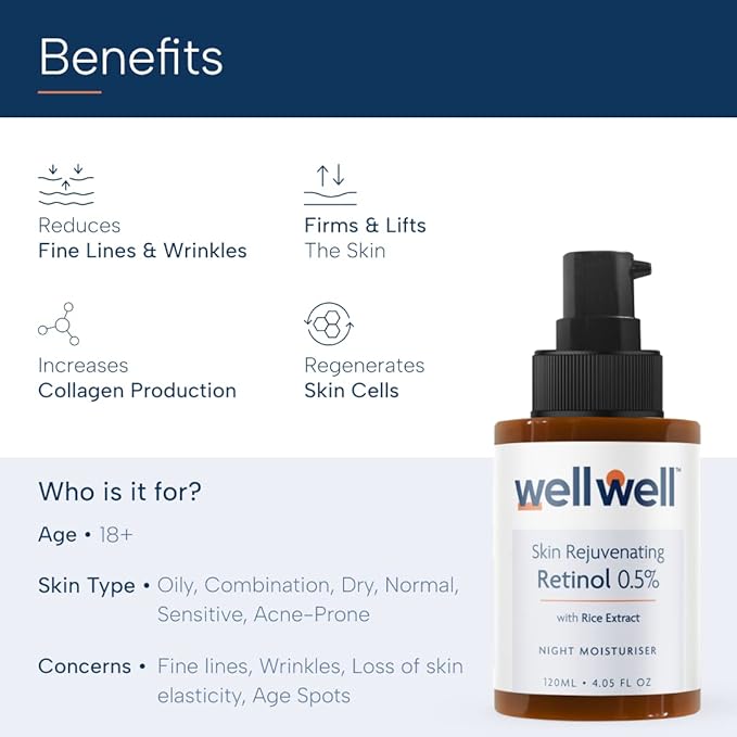 wellwell Retinol Cream for Face - Targets Fine Lines & Wrinkles, Uneven Skin Tone & Redness | Fragrance-Free Night Cream | 4.05 Fl Oz
