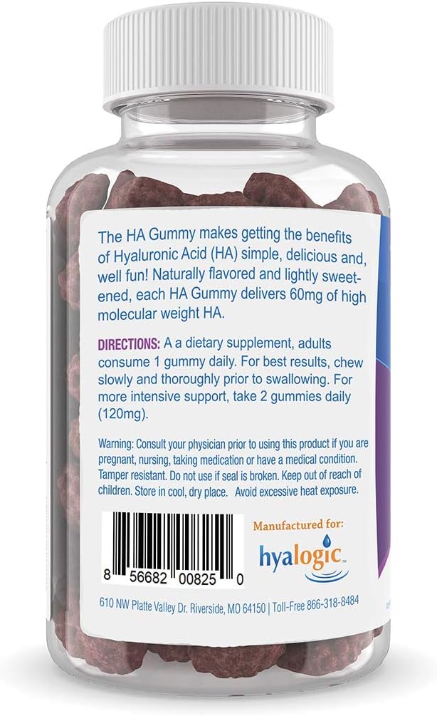 Hyalogic Hyaluronic Acid Gummies Mixed Berry Flavor HA Gummies – Gluten-Free Gummy Vitamins for Adults - HA Supplement for Skin & Eyes (30 Count)