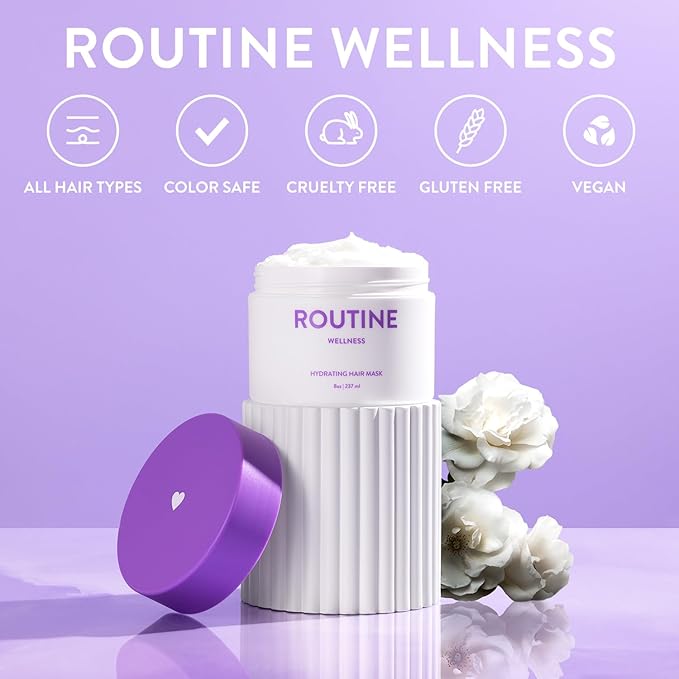 Routine Wellness Deep Conditioning Hair Mask for Dry Damaged Hair - Hydrating, Moisturizing Repair Treatment - Promotes Fullness - Coconut & Vanilla 8oz