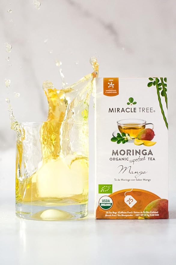 Miracle Tree - 6 Count of Organic Moringa Superfood Tea, 25 Individually Sealed Tea Bags, Mango (Keto, Detox, Energy/Immunity Booster, Vegan, Gluten-Free, Organic, Non-GMO, Caffeine-Free)