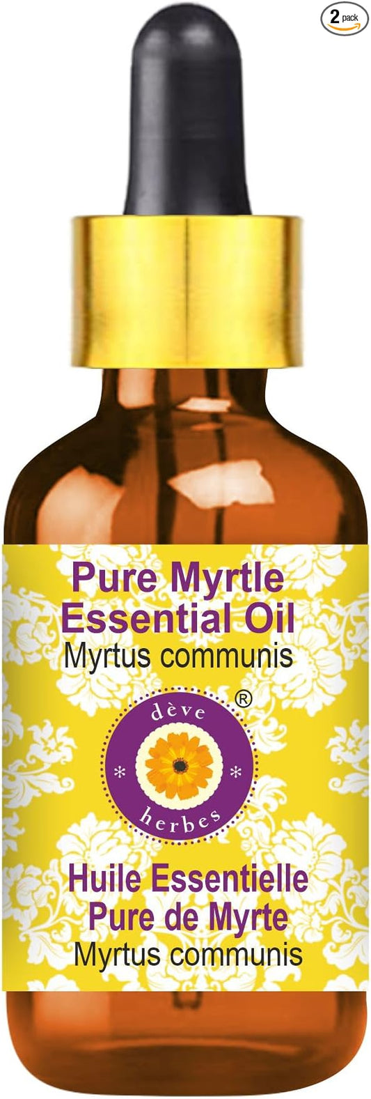 Deve Herbes Pure Myrtle Essential Oil (Myrtus communis) with Glass Dropper Steam Distilled 100ml (3.38 oz)