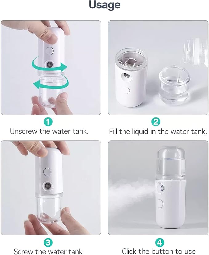 Nano Mist Sprayer Portable for Home, Office, Car, Hydrating Facial Mist and Skin Care (White)