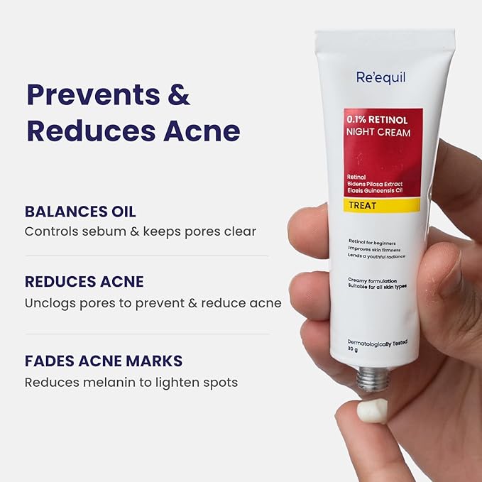 RE' EQUIL 0.1% Retinol Night Cream Repairs Wrinkles Fine Lines Improves Skin Firmness Beginner Friendly All Skin Types 30G