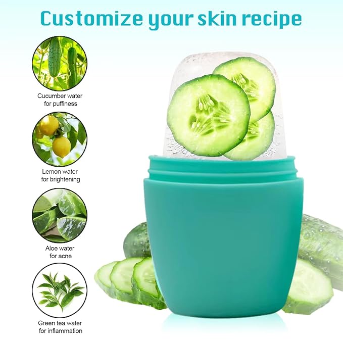 Ice Roller for Face, Qewro Silicone for Tone skin, Reusable Eye Puffiness Relief, Ice Roller Mold for Neck, Facial Roller to Remove Fine Lines Pores Anti Wrinkles (Green)