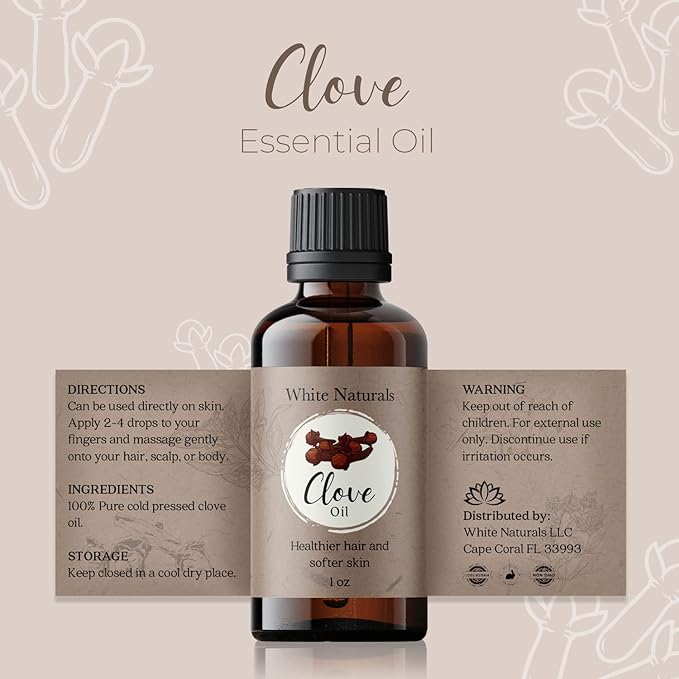 Organic Clove Essential Oil - 100% Pure & Natural, Therapeutic Grade, Undiluted, Premium Quality Aromatherapy Oil for Diffuser, Hair, Skin, Gums & Oral Discomfort and Teeth with Premium Glass Dropper