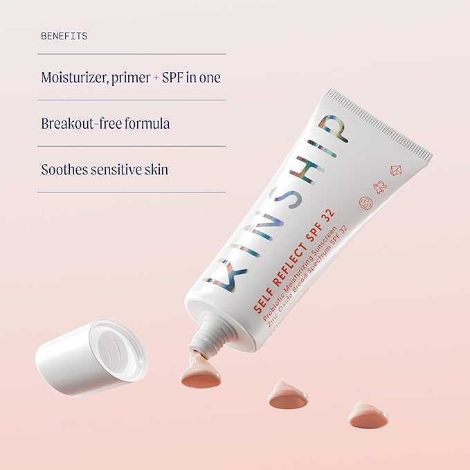 Kinship Gift Bundle - Self Reflect SPF, Supermello Moisturizer, Brightwave Vitamin C Eye Cream + Cosmetic Bag - 100% Mineral Sunscreen, Gel Cream + Hyaluronic Acid, Reduce Fine Lines + Under Eye Bags