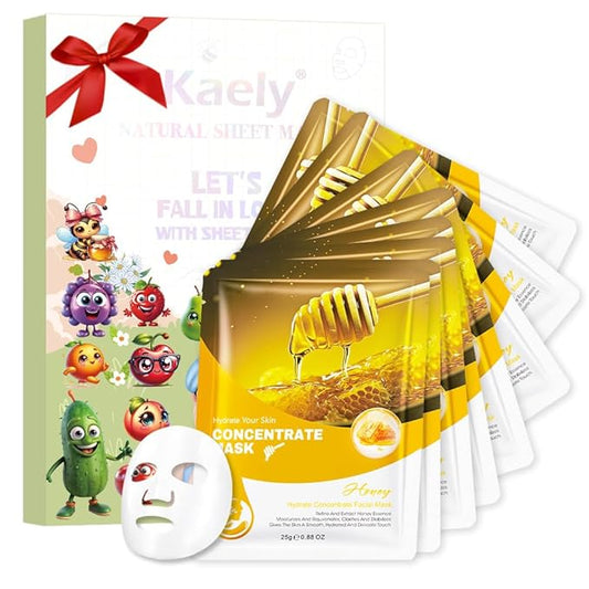 8 Pack Honey Face Sheet Mask Skincare,Hydrating Face Mask For Sensitive Skin,Moisturize,Soothing,Nourish for All Skin Types,Natural Spa Party Facial Mask Skincare Set for Women Men Girls