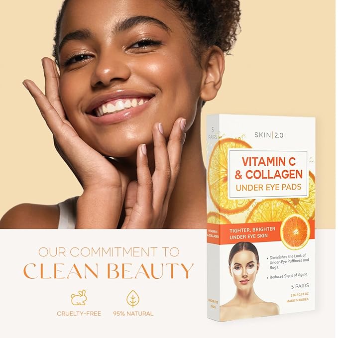 Vitamin C & Collagen Under Eye Patches - Dermatologist Tested - Brightens Dark Circles, Tightens Under Eye Skin, Anti-Aging - Natural Ingredients Korean Skin Care - All Skin Types - 15 Pairs