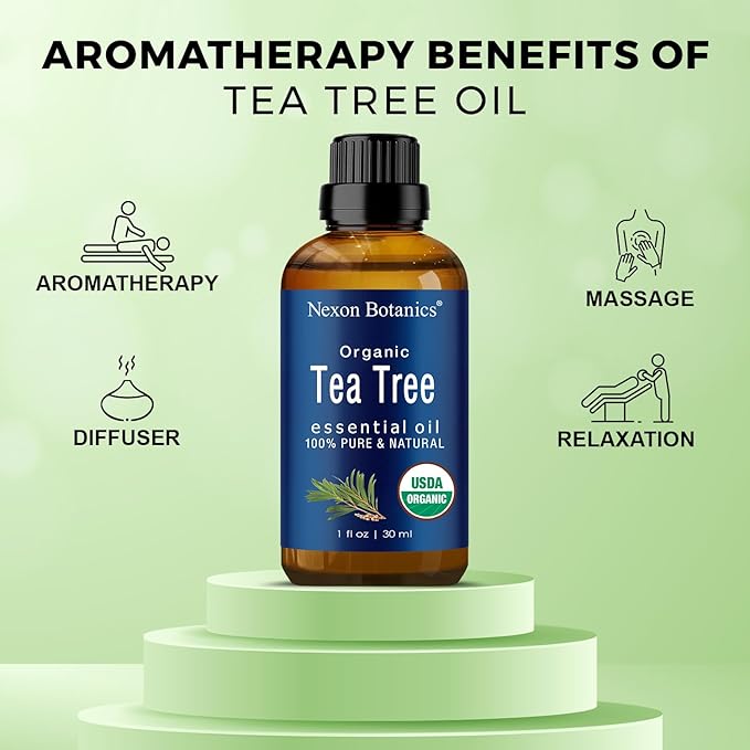 Organic Tea Tree Essential 30 ml – Pure, Natural Melaleuca Alternifolia Essential Oil for Skin, Face, Scalp, Aromatherapy & Diffusers – Nexon Botanics