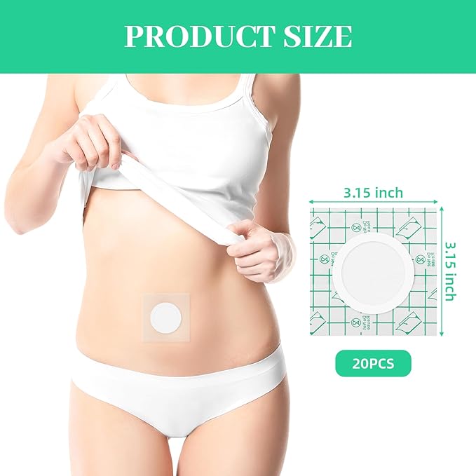 30 Pcs Disposable Clear Castor Oil Patches, Pu Film Waterproof Castor Oil Belly Button Patch, 3.2 x3.2'' Organic Cotton Pads Self-Adhesive, Hypoallergenic, Suitable for Navel, Abdomen, (Oil-Free)