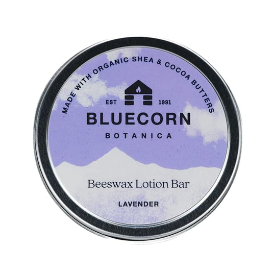 Bluecorn Beeswax Lotion Bar with Lavender Essential Oil, Organic Cocoa Butter, Organic Shea Butter, Vitamin E, Apricot Oil & Avocado Oil. Long-Lasting Hydration for Dry Skin. Handmade in Colorado.