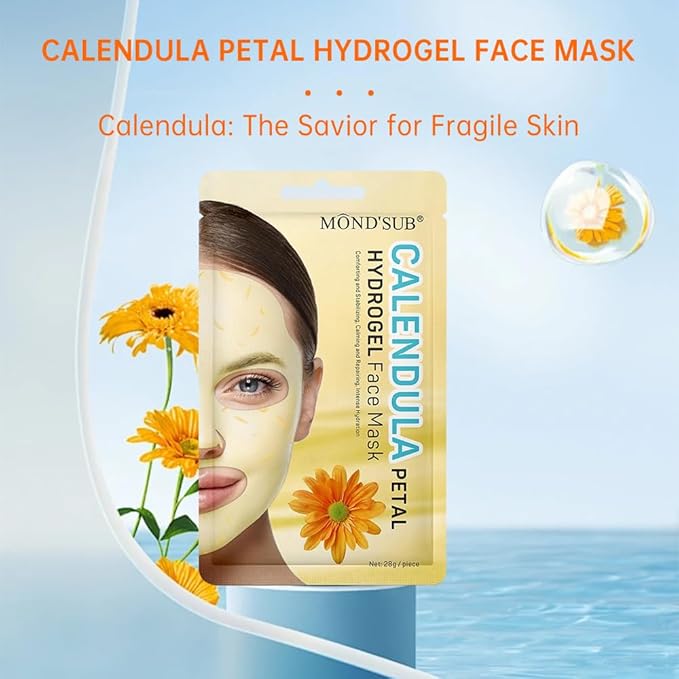 Calendula Hydrogel Soothing Facial Mask for Sensitive Skin,Hyaluronic Acid Hydrating Sheet Face Mask Skin Care,Sheet Mask,Calendula Calming Mask 12 Pack