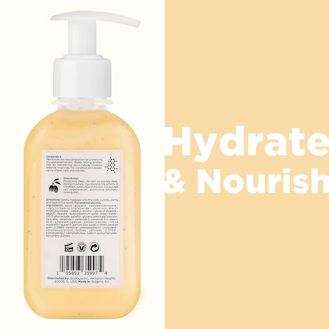 Moisturizing Hand Cream for Dry, Cracked Hands, Nails and Cuticles - 8.5 fl. oz. - Anti-Aging Skin Moisturizer with Vitamin E, Shea Butter, and Ceramides