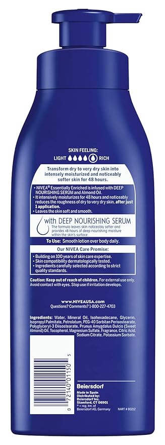 NIVEA Essentially Enriched Body Lotion for Dry Skin, 16.9 Fl Oz Pump Bottle
