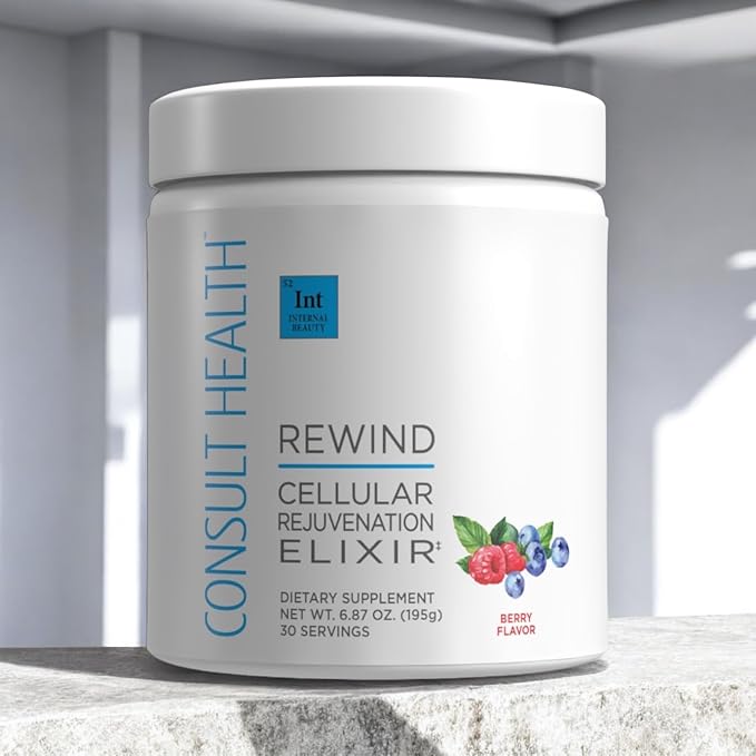 Consult Health Rewind Cellular Rejuvenation Elixir Powder Drink Mix - Lycopene, Polyphenols, Collagen & MSM -Collagen & Elastin Support for Joints, Skin, Hair and Nails - Berry Flavor - 30 Servings