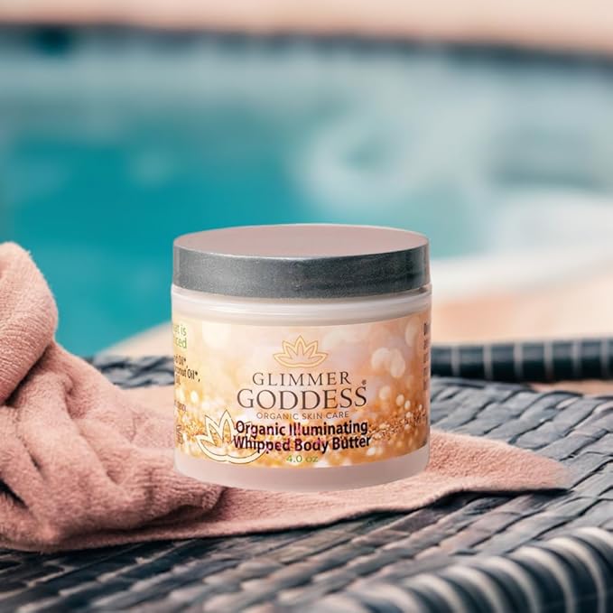 GLIMMER GODDESS Organic Whipped Body Butter - Super Level 3 Gold Shimmer - Moisturizing & Nourishing Skincare with Natural Ingredients - Luxurious Glow & Hydration for All Skin Types - 4.0 oz
