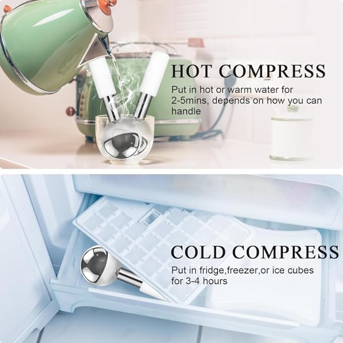 JURon Ice Globes Stainless Steel Beauty Facial Massager for Face & Eyes, Unbreakable Stainless Steel Cryo Sticks for Beauty Routines, Facials Cold Roller Cooling Globes (Ball, 1Pack), Silver