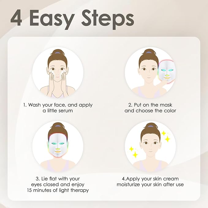 Led Face Mask Light Therapy, 7-1 Colors LED Facial Skin Care Mask, Red Light Therapy for Face, White