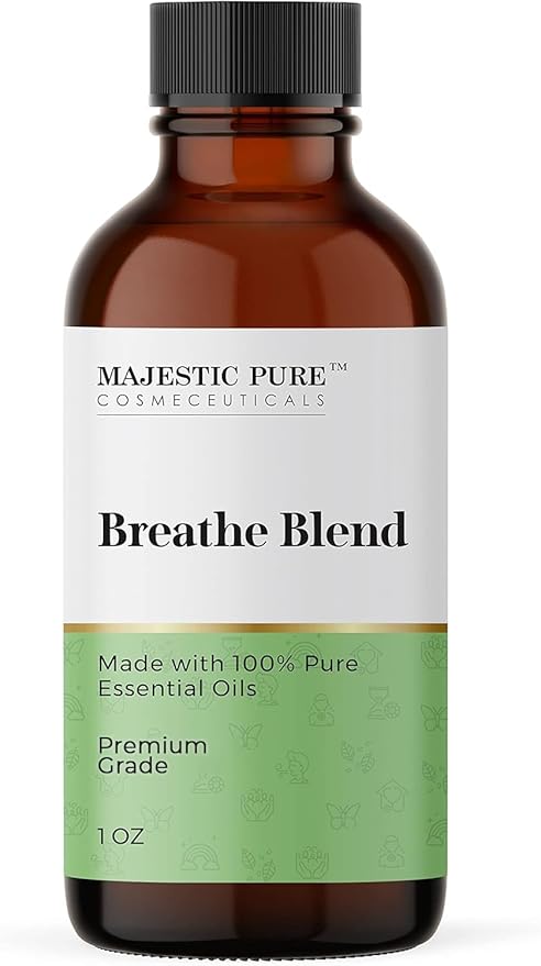 Majestic Pure Breathe Essential Oil Blend | 100% Pure Oil for Relaxation, Stress Relief | Orange, Lavender, Clary Sage Essential Oil for Diffusers & Aromatherapy | 1oz