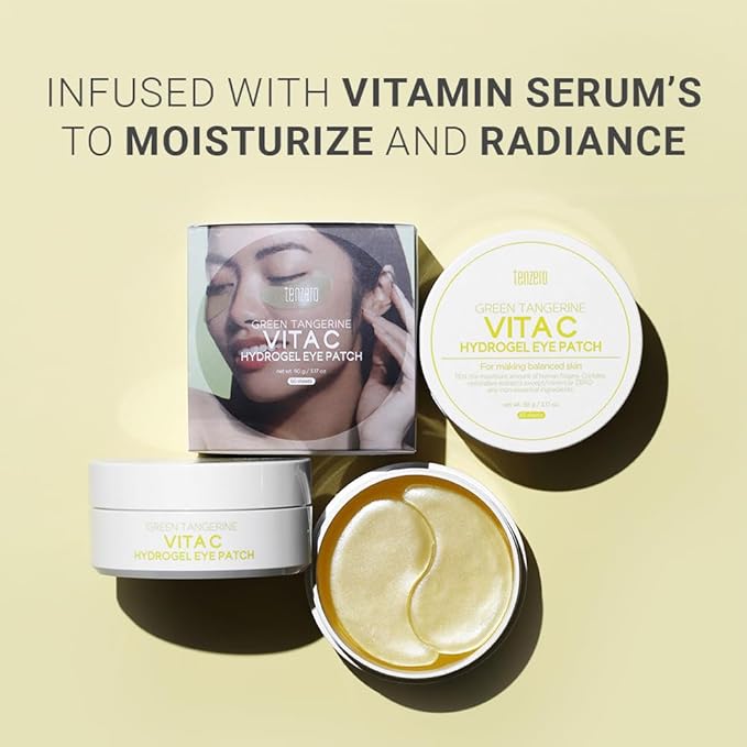 tenzero Green Tangerine Vita C Hydrogel Eye Patch (60 pairs, 90g), Vitamin C Treatments for Dark Circles, Puffy Eye, Fine Lines, Brightening, Hydrating Eye Pads, Korean Under Eye Masks Skincare