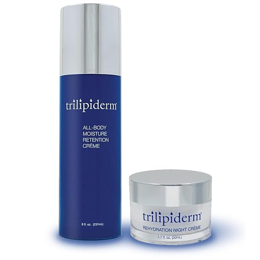 Trilipiderm Overnighter Bundle – All-Body Moisture Retention Crème and Rehydration Night Crème Set – Nightly Moisturizing, Lipid Replacement and Renewal