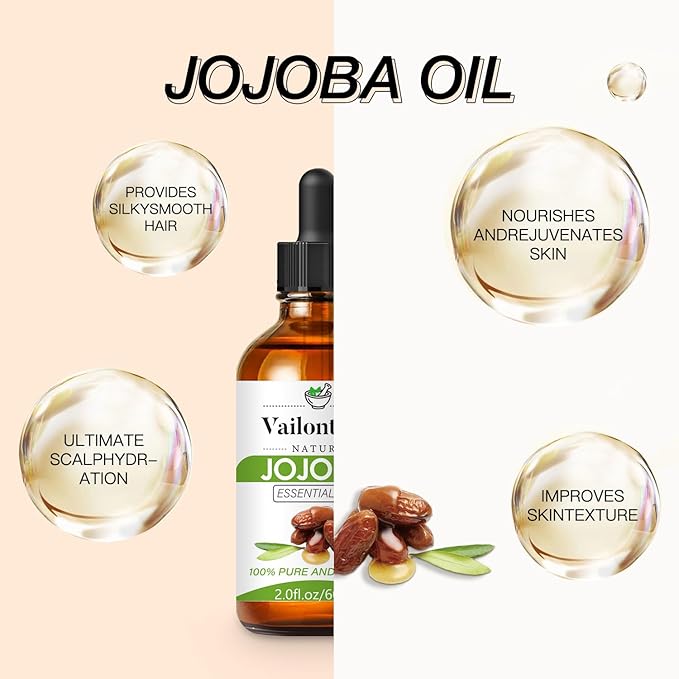 Jojoba Oil Organic – Natural Body Oil and Massage Oil, Body Spray for All Skin, Hair, and Nails, Cold Pressed & Hexane Free(Jojoba Oil, 2 Fl Oz)