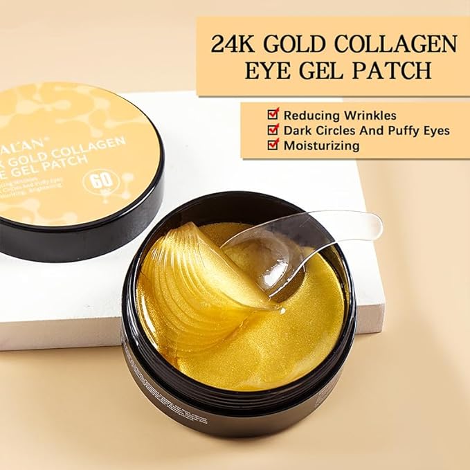 LIYALAN 24K Gold Under Eye Patches for Dark Circles and Puffiness Eye Mask Skin Care Products for Puffy Eyes Beauty for Women 60Pcs