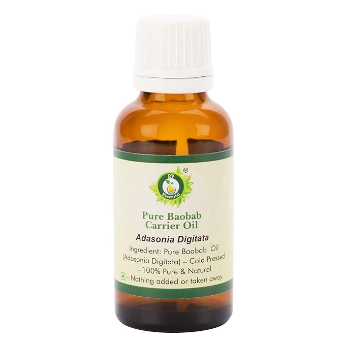 R V Essential Baobab Oil | Adansonia Digitata | for Face | for Dry Skin | for Hair, Scalp Massage, Body, Lips, Nails, Moisturizing, Unrefined | 100% Pure Natural | Cold Pressed | 100ml | 3.38oz