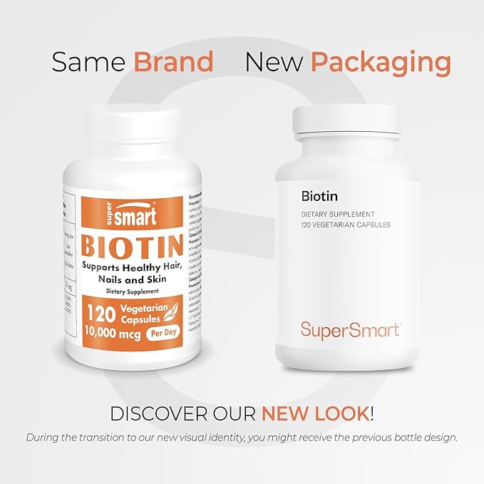 Supersmart - Biotin 10,000mcg / 10g per Day (High Potency) - Vitamin B7 Biotin Supplement - Healthy Hair, Skin & Nails | Non-GMO & Gluten Free - 120 Vegetarian Capsules