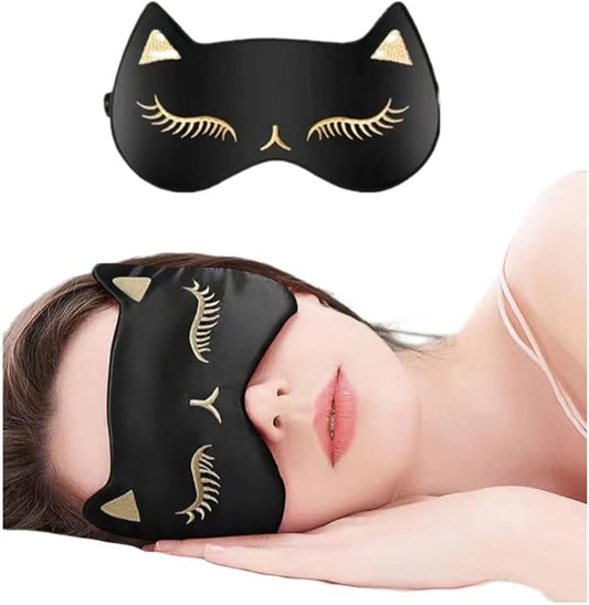 Heated Eye Mask, USB Eye Mask for Dry Eyes with Temperature & Timer Control, Warm Eye Compress Heating Pad for Sleep, Dry Eyes, Dark Circles, Puffy Eyes (Black cat)