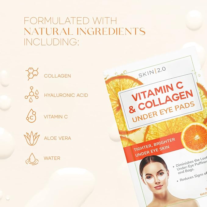 Vitamin C & Collagen Under Eye Patches - Dermatologist Tested - Brightens Dark Circles, Tightens Under Eye Skin, Anti-Aging - Natural Ingredients Korean Skin Care - All Skin Types - 15 Pairs