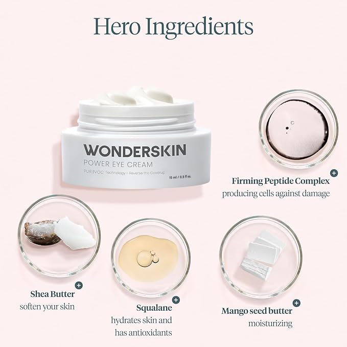 Wonderskin Purevoc Eye Cream for Dark Circles and Puffiness 0.5 Oz - Under Eye Cream for Women and Men with Mango & Shea Butter, Squalane - Fragrance-Free