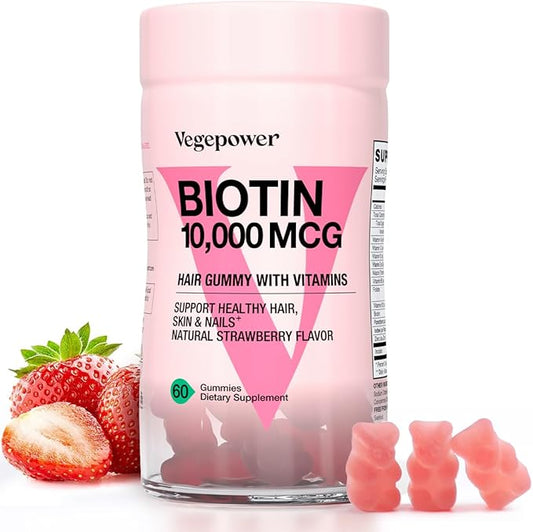 Biotin Gummies for Hair Growth 10000mcg - Vegan Biotin Vitamins Supports Healthy Hair, Skin and Nails, Hair Vitamin Gummy for Women & Men - Non-GMO, Chewable Supplement