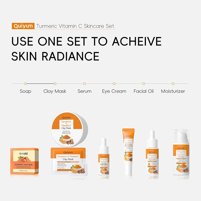 Skin Care Set, Turmeric Vitamin C Beauty Gift Sets, Skincare Kit with Serum, Eye Cream, Cream, 2 Type Mud Mask, Soap, Facial Oil Travel Kit for Women Teens Girls, Improve Dark Spot, Reduce Acne