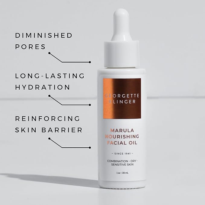 Marula Nourishing Facial Oil - Anti-Aging Serum: Minimize Pores, Diminish Lines, and Wrinkles for Plump Hydrated Skin and Improve Skin Barrier with 10 Natural Oils - 1 oz by Georgette Klinger
