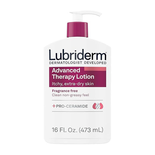 Lubriderm Advanced Therapy Fragrance Free Moisturizing Hand & Body Lotion + Pro-Ceramide with Vitamins E & Pro-Vitamin B5, Intense Hydration for Itchy, Extra Dry Skin, Non-Greasy, 16 fl. oz
