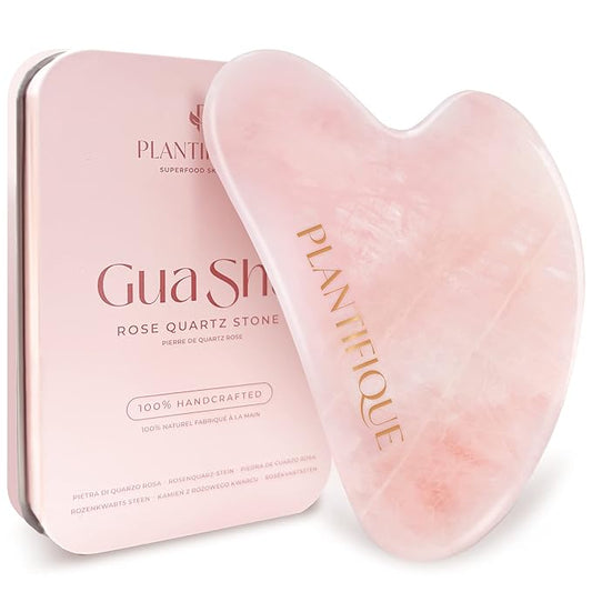 PLANTIFIQUE Rose Quartz Gua Sha Tool – Anti-Aging Face Massager & Jawline Shaper for Skincare Routine – Facial Massage & Skin Care Gift