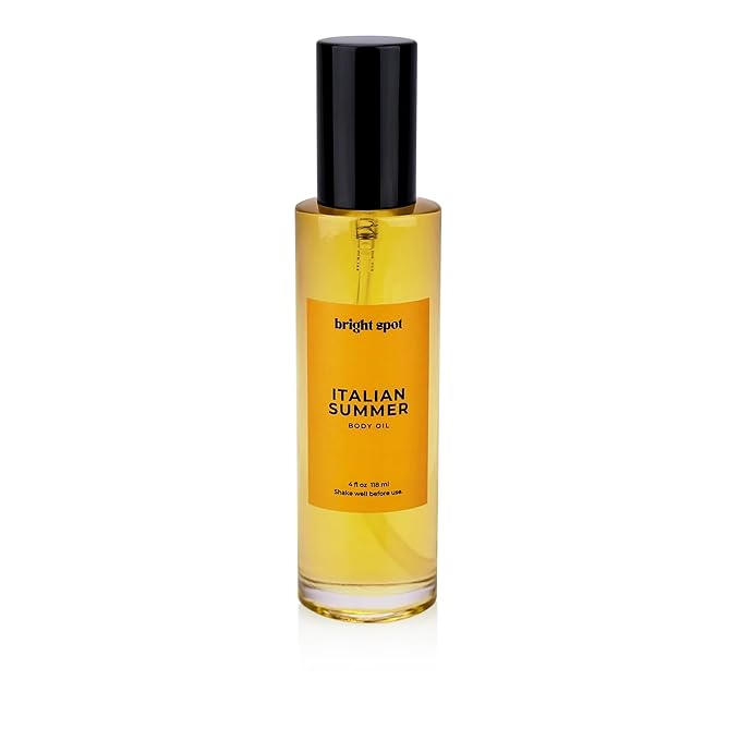 Body & Hair Shimmer Oil | Italian Summer Scent. Lightweight Oil for Luxurious Radiant Glow and Hydration for Body, Hair & Face | 3.4oz Citrus, Lemongrass, Amber Scent