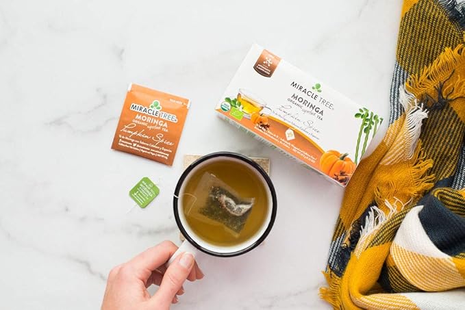 Miracle Tree - Organic Moringa Superfood Tea, 25 Individually Sealed Tea Bags, Pumpkin Spice (Keto/Paleo, Immune Support, Energy & Immunity Booster, Vegan, Gluten-Free, Certified Organic, Non-GMO, Antioxidant, Caffeine-Free)