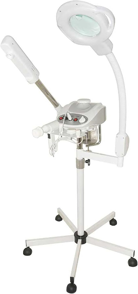 3-in-1 Ozone Facial Steamer, Facial Steamer for Esthetician with 5X Diopter Magnifying Lamp, 5-Piece Brush Set, Silent Timer & Aromatherapy, Facial Steamer Professional