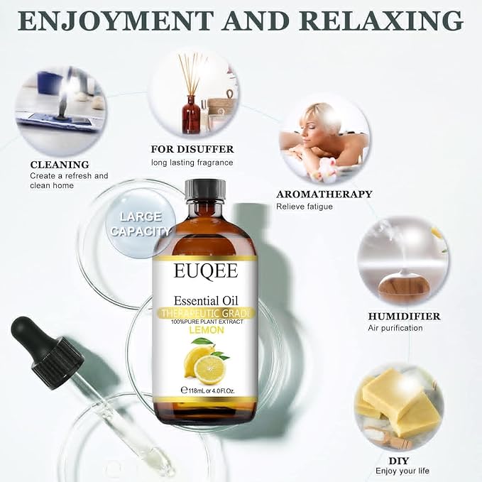 Lemon Essential Oil with Glass Dropper, Great for Aromatherapy, DIY Soap, Humidifier, Candle Making(4Fl oz/118mL)