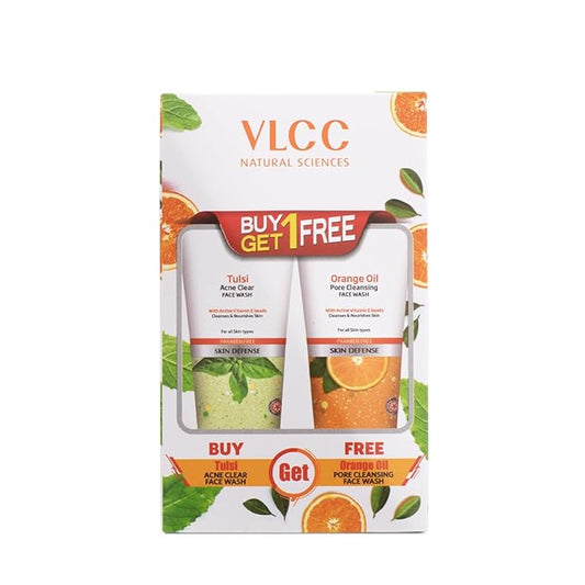 VLCC Holy Basil + Orange Oil Face Wash Combo for Acne & Pore Cleansing | Clears Pimple, Clogged Pores & Oil | Reduces Breakouts & Soothes Skin | 5.07 Fl Oz/150 ml (Pack of 2)