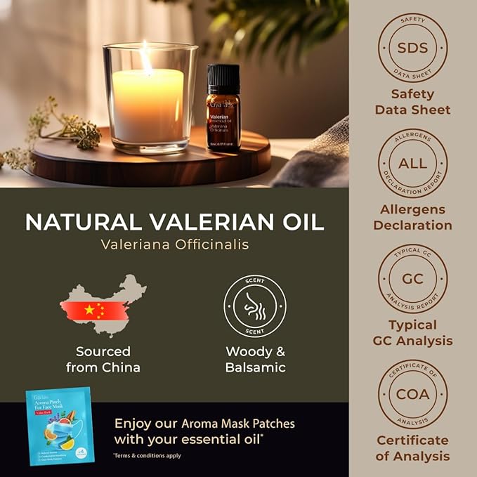 Gya Labs Valerian Essential Oil for Diffuser - 0.17 Fl Oz - 100% Pure Natural Valerian Oil for Skin, Aromatherapy & Candle Making - Woodsy Balsamic & Relaxing Scent