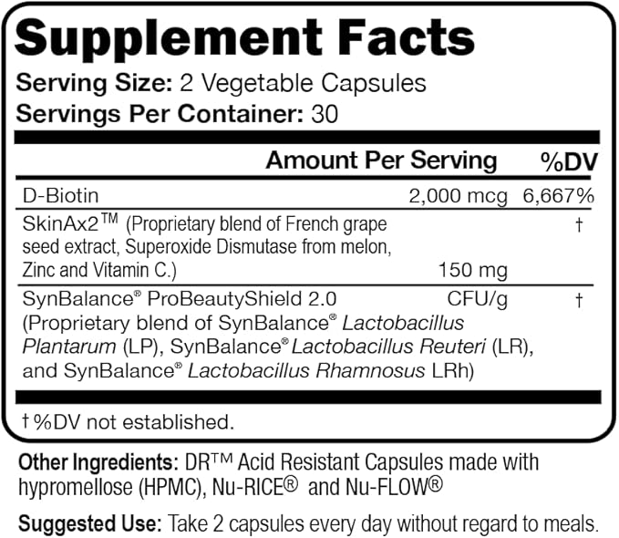 Script Essentials DermaScript Clear Skin Probiotic- Skin Care Routine Supplement - Biotin Face Supplemnt - Fights Acne, Dryness, Irritation and Rashes (60 Capsules)