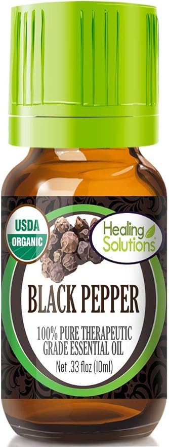 Healing Solutions Black Pepper Essential Oil – Organic, Undiluted, Pure – 10ml (0.33 oz) - for Skin, Diffuser & Aromatherapy
