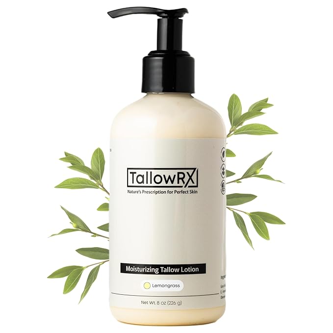 Tallow Body Lotion – 100% Grass-Fed Beef Tallow for Skin – Pure & Organic Moisturizer with Jojoba Oil & Vitamin E – Deep Hydration & Nourishment for Dry Skin (8 oz, Lemongrass)